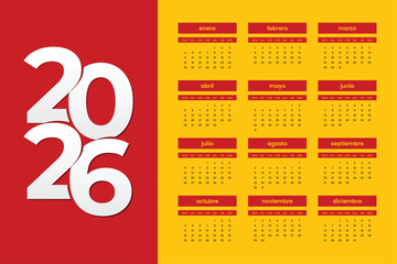 2026 Wall Calendar Vector Template Monthly Planner Printable Design in Spanish