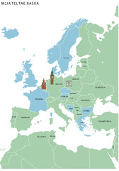 Obraz premium Europe Map with Country Names and Landmarks