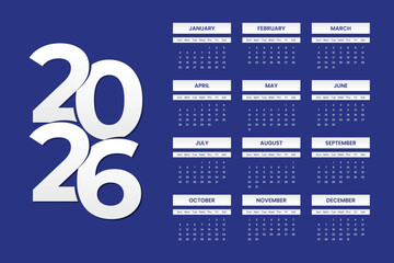 2026 Wall Calendar Vector Template Monthly Planner Printable Design in English