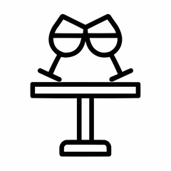 Table with wine glasses touching. Romantic negative space