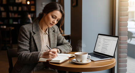 Fototapeta premium a businesswoman working on laptop in cafe