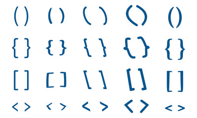 Set of text brackets, braces, quote, text box icons