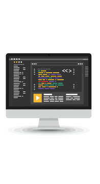 Flat Design Computer Monitor Displaying Colorful Code