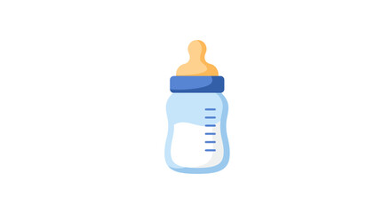 Fototapeta premium Baby Bottle with Milk, Blue and Beige, Measurement Marks