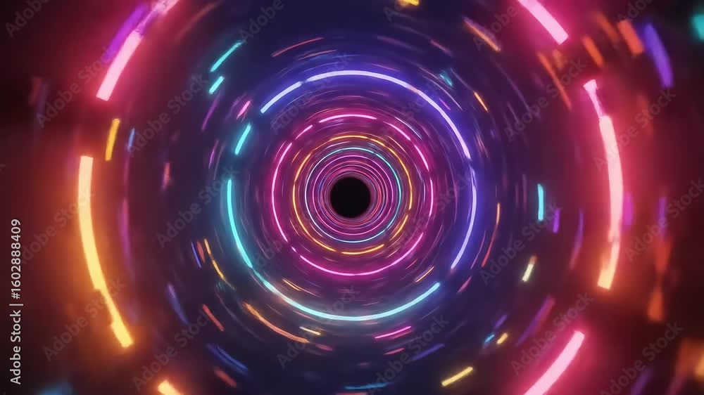 Aufkleber colorful neon tunnel with glowing circular lights creating a sense of depth and motion