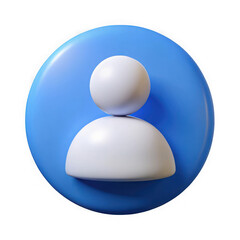 Simple 3d render of a white user profile icon with a blue circle background isolated on transparent background