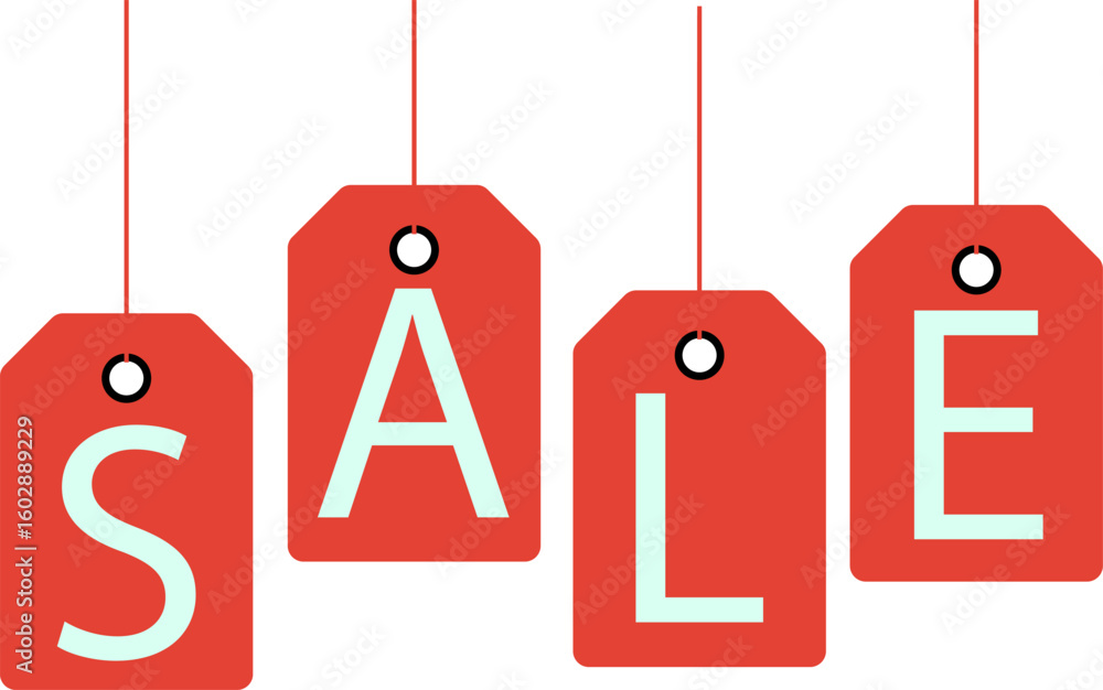 Fototapete vector red hanging price tags with text 