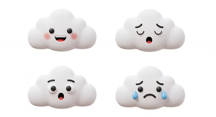 Cartoon cloud characters with expressions