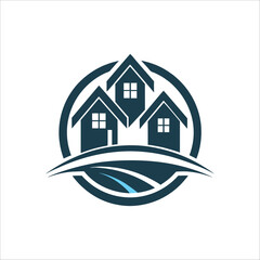 Real Estate Logo Design with Houses and Circle