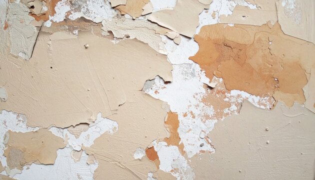 Extreme Close Up of a Flaking Beige Painted Wall with Exposed Sublayers