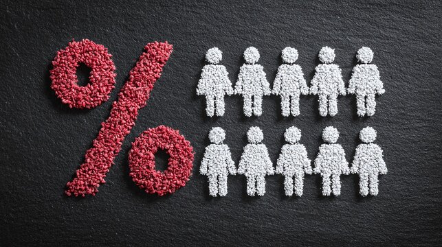 Gender Wage Gap: a red percentage sign next to male and female figures. Illustrates pay inequality in a creative, conceptual way. #GenderEquality #PayGap - Powered by Adobe