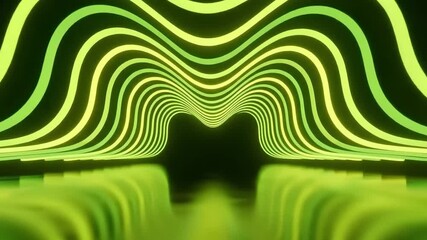 Dynamic Neon Tunnel: Abstract Green Waveform Animation, Futuristic Design. - Powered by Adobe