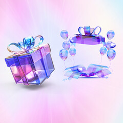 3d gift box with ribbon, granding gift box collection, aethetics boxes png
