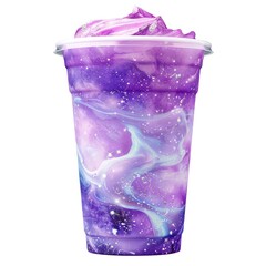 Purple galaxy milkshake in plastic cup