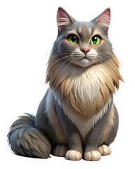 3D icon illustration of large Norwegian Forest cat on transparent background