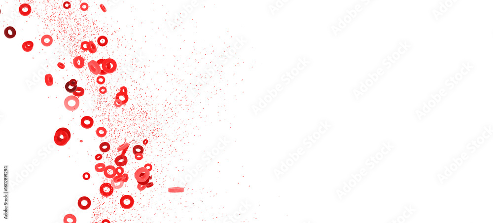 Poster abstract background with red circles and confetti. perfect for presentations or websites.