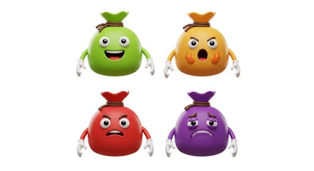Naklejka premium Colorful cartoon bags with emotions
