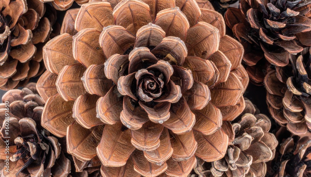 Aufkleber concentric patterns in brown pinecone scales with detailed macro close up