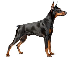 black-and-tan Doberman on transparent background