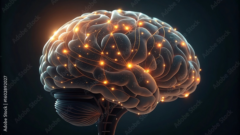 Poster glowing neural network connections within a human brain image