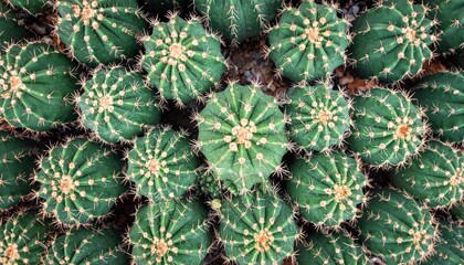 Obraz premium Aerial View of Green Globe Cactus Grouping with Spines and Symmetry