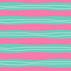 Colorful wavy stripes vector seamless pattern. Modern minimal repeat design with hand drawn wobbly thin and thick irregular lines. Retro pink, turquoise geometric tile. Playful abstract background 