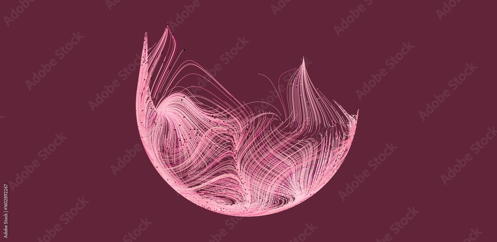 Poster pink lines swirl in an abstract pattern on a maroon background. perfect for technology or design con
