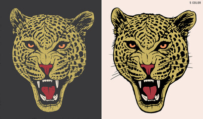 Isolated Roaring Leopard Illustration