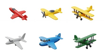 Colorful toy airplanes isolated on white background