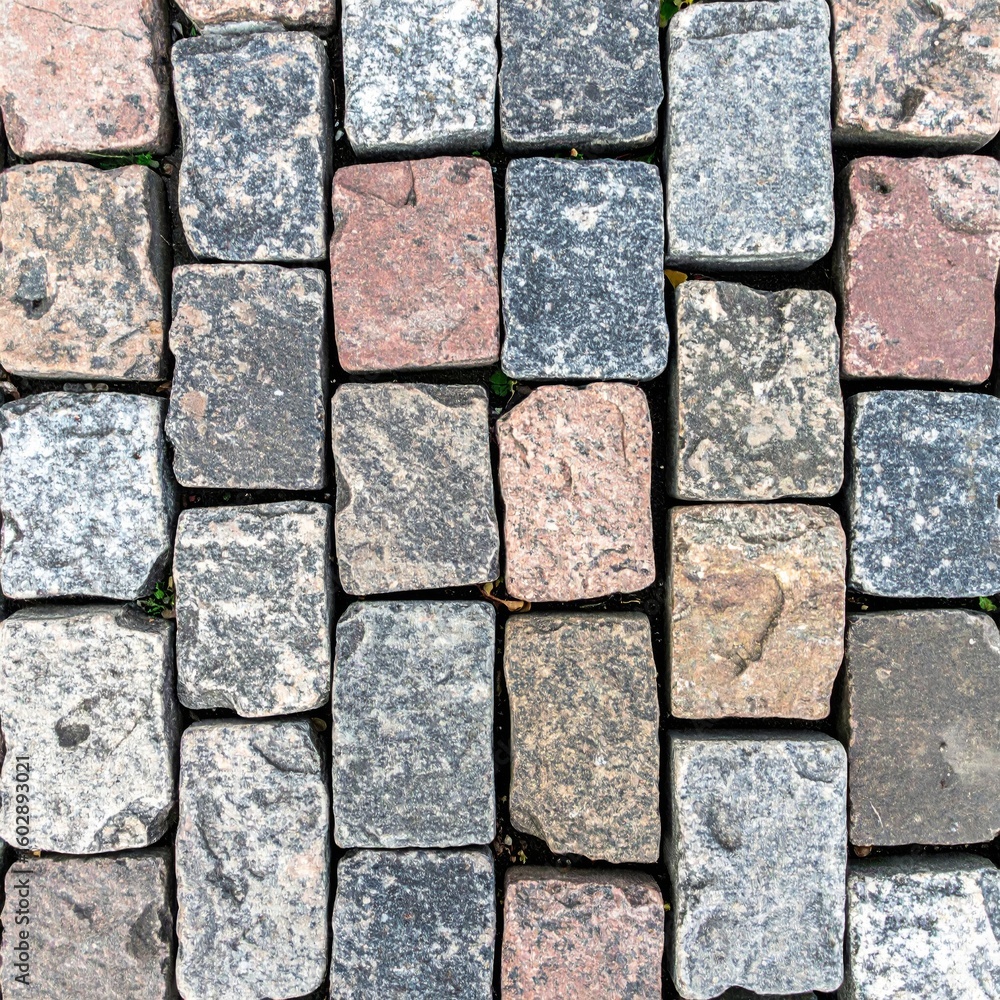 Poster detailed cobblestone pavement texture with gray and brown stone block pattern