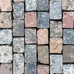 Detailed Cobblestone Pavement Texture with Gray and Brown Stone Block Pattern