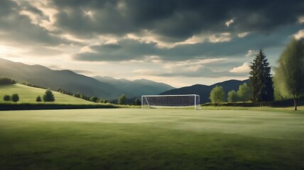 Obraz premium Top view of an empty rural football field