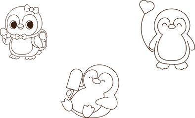 Cute Cartoon Penguin Line Art Collection