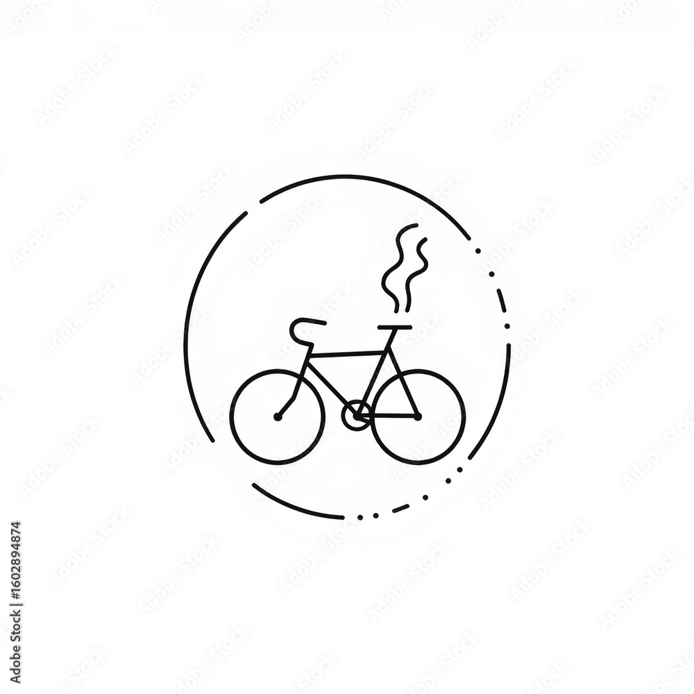 Poster bicycle icon with steam lines in simple minimalist design