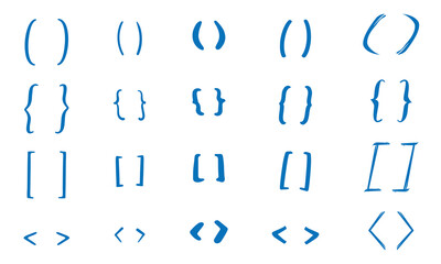 Braces or curly brackets set icons.