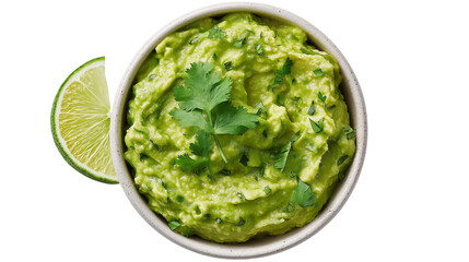 Obraz premium Guacamole Bowl with Lime Slice on Transparent Background