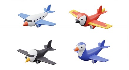 Four colorful toy airplanes in a graphic style
