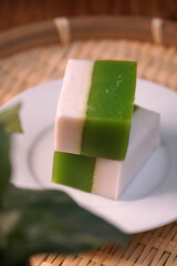 Malaysia traditional snacks from Peranakan Culture - Kuih Talam made of pandan leaf and coconut