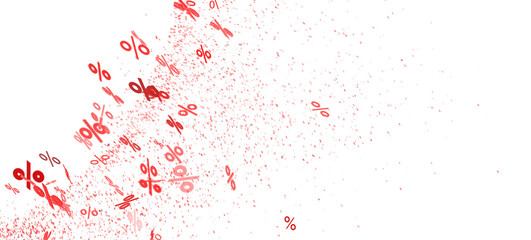 Abstract background of red percentage symbols exploding. Ideal for sale banners, discount promotions, and marketing materials.
