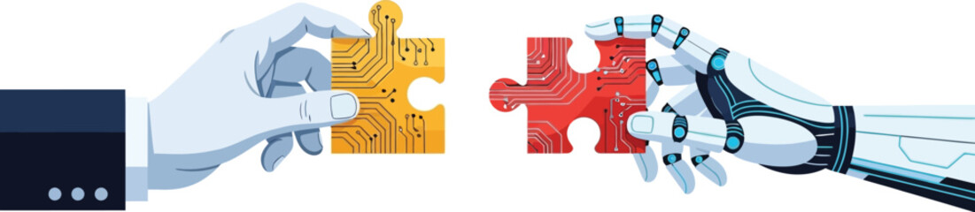 Artificial intelligence ai and human collaboration puzzle pieces connection concept