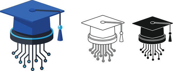 Digital education and technology graduation concept with mortarboard and circuit board