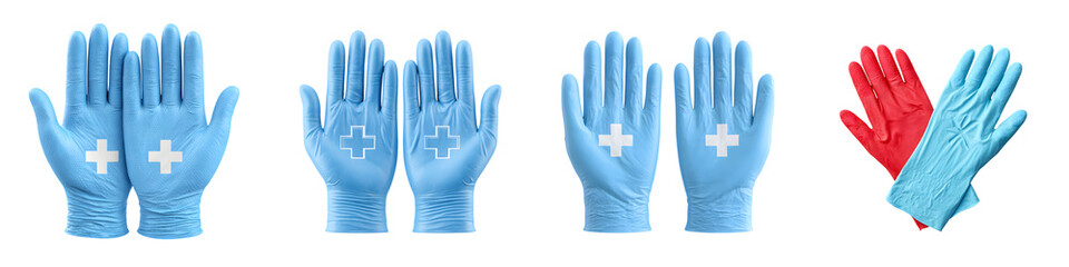 Fototapeta premium Medical Gloves Collection, Blue and Red, Isolated on White