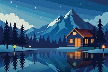 Fototapeta premium winter landscape with houses and mountains