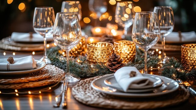 Festive holiday dinner table