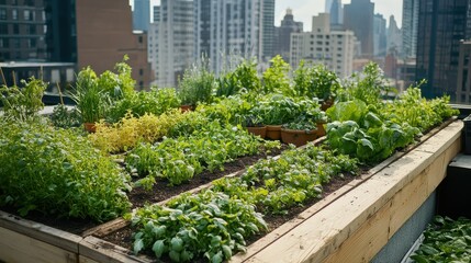 Fototapeta premium A rooftop garden with a variety of vegetables