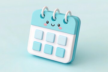 Cute smiling calendar icon pastel blue and white image