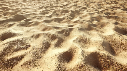 Low Angle View of Smooth Golden Beach Sand with Subtle Wave Patterns in Warm Natural Light