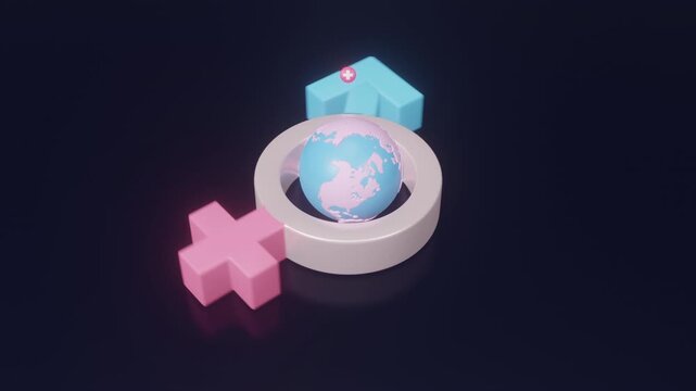 Animation of world sexual health day, Concept of gender, health and development. Healthy relationships. Male and female gender symbols. Protection from sexually transmitted diseases. 3d animation