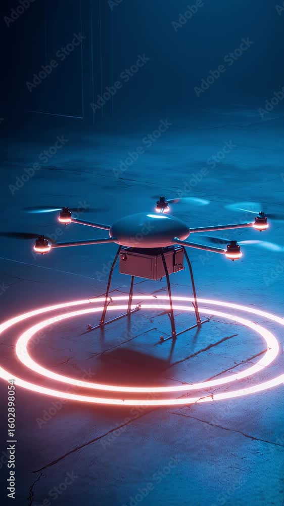Aufkleber a sleek delivery drone descends onto a modern landing pad illuminated by led lights. the recipient i