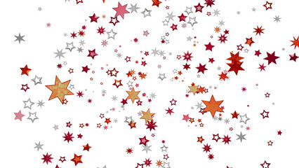 Beautiful background of red, orange, and silver stars. Perfect for holidays and celebrations.
